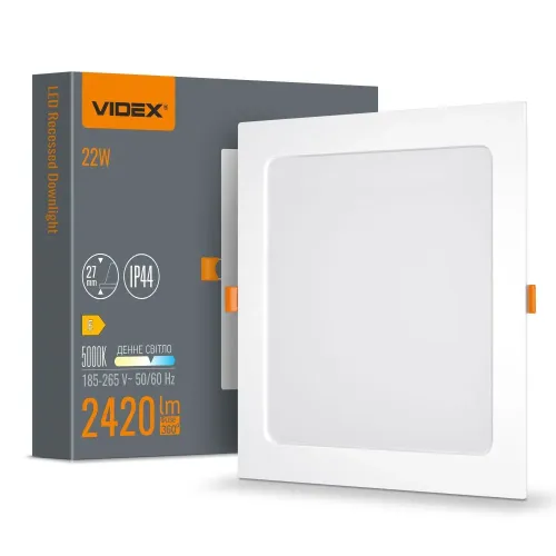 LED світильник Back вбудований квадрат VIDEX 22W 5000K LED світильник Back вбудований квадрат VIDEX 22W 5000K