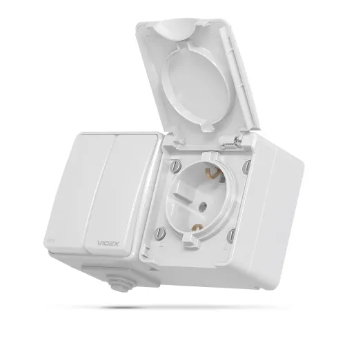 IP65 Розетка внешняя одинарная с заземлением и выключателем двухклавишным серая VIDEX BINERA IP65 Розетка внешняя одинарная с заземлением и выключателем двухклавишным серая VIDEX BINERA