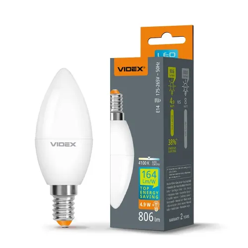 LED лампа VIDEX C37h 4.9W E14 4100K LED лампа VIDEX C37h 4.9W E14 4100K