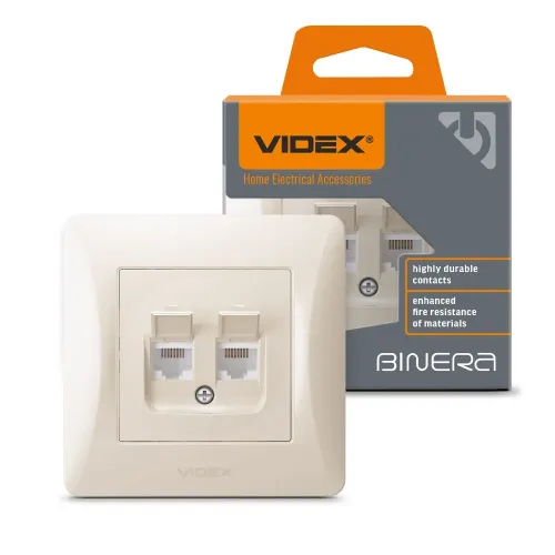 Розетка CAT6+CAT3 двойная кремовая VIDEX BINERA Розетка CAT6+CAT3 двойная кремовая VIDEX BINERA