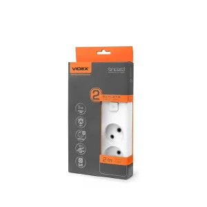Мережевий подовжувач VIDEX ONCORD б/з 2п 2м з кнопкою White Мережевий подовжувач VIDEX ONCORD б/з 2п 2м з кнопкою White