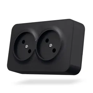 IP20 Розетка зовнішня подвійна чорний графіт VIDEX BINERA IP20 Розетка зовнішня подвійна чорний графіт VIDEX BINERA