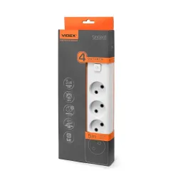 Мережевий подовжувач VIDEX ONCORD б/з 4п 5м з кнопкою White Мережевий подовжувач VIDEX ONCORD б/з 4п 5м з кнопкою White