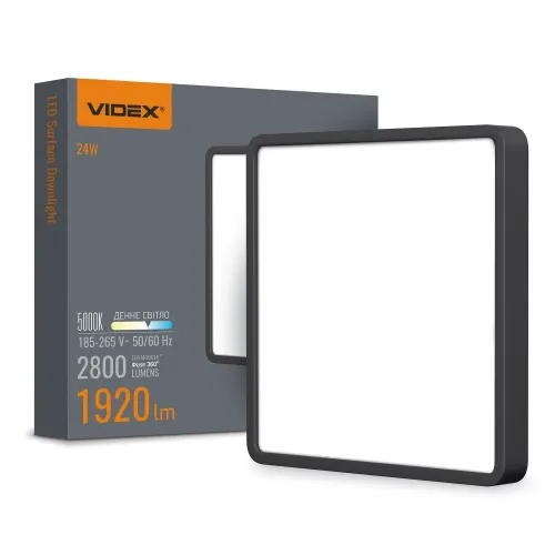 LED Світильник накладний квадрат VIDEX 24W 5000K Black LED Світильник накладний квадрат VIDEX 24W 5000K Black
