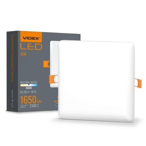 LED світильник безрамковий квадратний VIDEX VLE-DLFS-154 15W 4000K 220V LED світильник безрамковий квадратний VIDEX VLE-DLFS-154 15W 4000K 220V