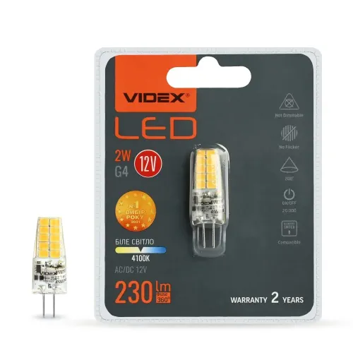 LED лампа VIDEX G4C 12V 2W G4 4100K LED лампа VIDEX G4C 12V 2W G4 4100K