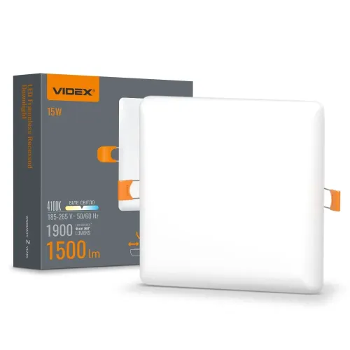 LED світильник безрамковий квадратний VIDEX 15W 4100K LED світильник безрамковий квадратний VIDEX 15W 4100K