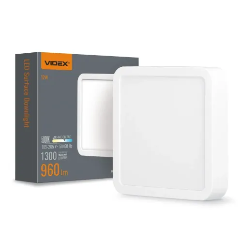 LED Светильник накладной квадрат VIDEX 12W 5000K White LED Светильник накладной квадрат VIDEX 12W 5000K White