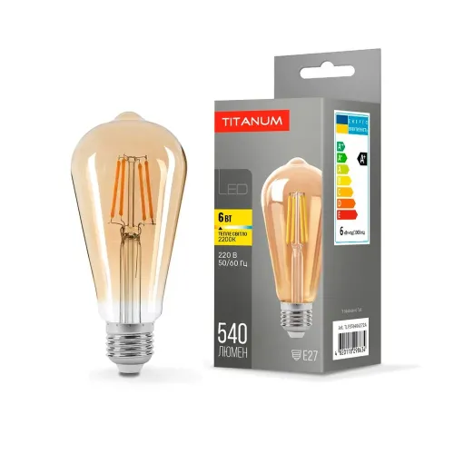 LED лампа TITANUM Filament ST64 6W E27 2200K бронза LED лампа TITANUM Filament ST64 6W E27 2200K бронза