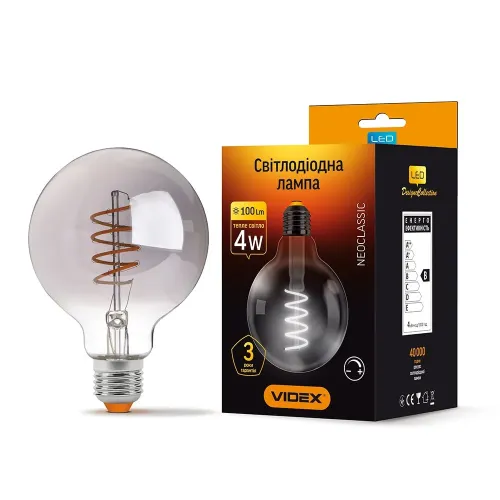 LED лампа VIDEX Filament G95FGD 4W E27 2100K димерный графит LED лампа VIDEX Filament G95FGD 4W E27 2100K димерный графит