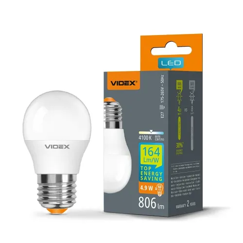 LED лампа VIDEX G45h 4.9W E27 4100K LED лампа VIDEX G45h 4.9W E27 4100K
