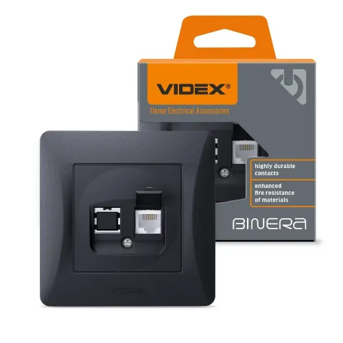Розетка CAT3 одинарна телефонна чорний графіт VIDEX BINERA Розетка CAT3 одинарна телефонна чорний графіт VIDEX BINERA