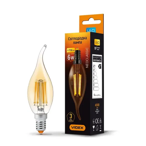 LED лампа VIDEX Filament C37FtA 6W E14 2200K бронза LED лампа VIDEX Filament C37FtA 6W E14 2200K бронза