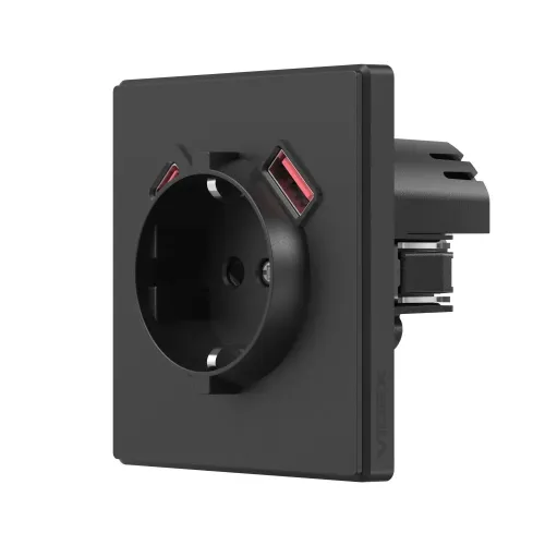 Розетка одинарная с заземлением USB-A+C 20W угольно-черная VIDEX NOTA (VF-NT-SK1GUC-BL) Розетка одинарная с заземлением USB-A+C 20W угольно-черная VIDEX NOTA (VF-NT-SK1GUC-BL)
