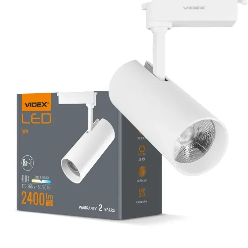 LED світильник трековий VIDEX 30W 4100K білий LED світильник трековий VIDEX 30W 4100K білий