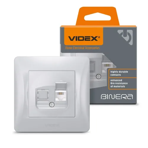 Розетка CAT3 одинарна телефонна срібний шовк VIDEX BINERA Розетка CAT3 одинарна телефонна срібний шовк VIDEX BINERA
