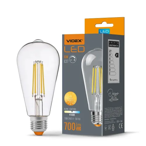 LED лампа VIDEX Filament ST64FD 6W E27 4100K дімерна LED лампа VIDEX Filament ST64FD 6W E27 4100K дімерна