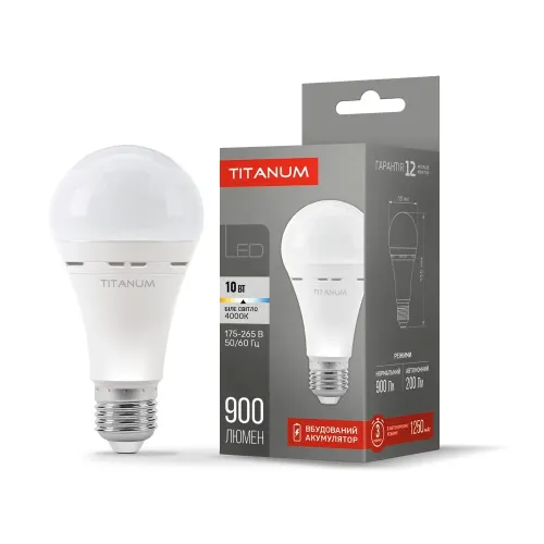 LED лампа акумуляторна TITANUM A68 10W E27 4000K 220V LED лампа акумуляторна TITANUM A68 10W E27 4000K 220V