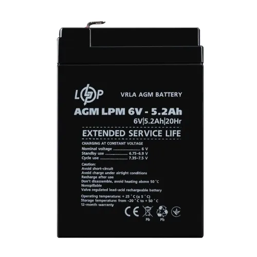 Аккумулятор AGM LPM 6V - 5.2 Ah Аккумулятор AGM LPM 6V - 5.2 Ah