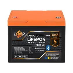 Акумулятор LP LiFePO4 25,6V - 50 Ah (1280Wh) (BMS 80A/50А) пластик Smart BT Акумулятор LP LiFePO4 25,6V - 50 Ah (1280Wh) (BMS 80A/50А) пластик Smart BT