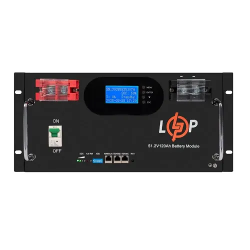 Акумулятор LP LiFePO4 51,2V - 120 Ah 6000Wh (Smart BMS 100A) з LCD RM AB aRS485/CAN Акумулятор LP LiFePO4 51,2V - 120 Ah 6000Wh (Smart BMS 100A) з LCD RM AB aRS485/CAN