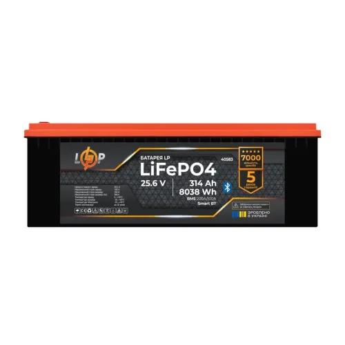 Акумулятор LP LiFePO4 25,6V -314 Ah (8038Wh) (BMS an7200A/100A) пластик Smart BT Акумулятор LP LiFePO4 25,6V -314 Ah (8038Wh) (BMS an7200A/100A) пластик Smart BT