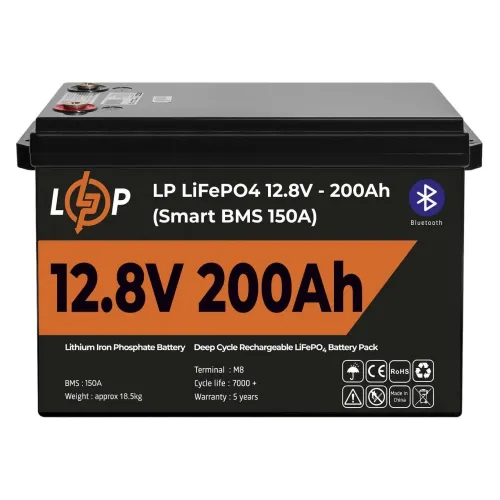 Акумулятор LP LiFePO4 12V (12,8V) - 200 Ah (2560Wh) (Smart BMS 150А) з BT пластик Акумулятор LP LiFePO4 12V (12,8V) - 200 Ah (2560Wh) (Smart BMS 150А) з BT пластик