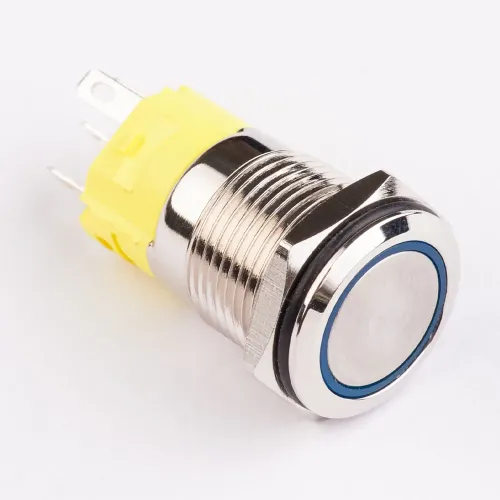 Кнопка металлическая КНМ-19-FJ-E-Z 220V 1NO1NC плоская с фиксацией, голубой TAKEL Кнопка металлическая КНМ-19-FJ-E-Z 220V 1NO1NC плоская с фиксацией, голубой TAKEL