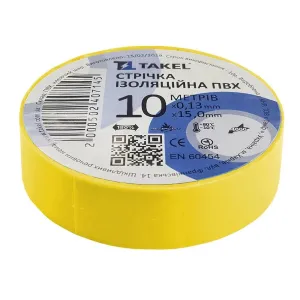 Ізоляційна стрічка 0.13мм х 15мм х 10м, жовтий TAKEL Ізоляційна стрічка 0.13мм х 15мм х 10м, жовтий TAKEL