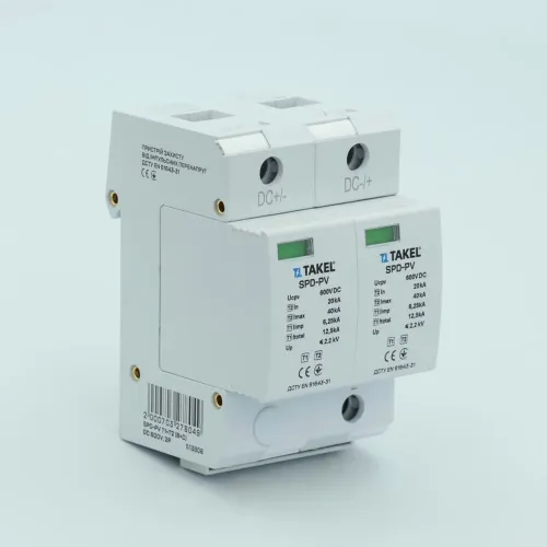 Пристрій захисту від імпульсних перенапруг SPD-PV T1+T2 (B+C) DC 600V, 2Р TAKEL Пристрій захисту від імпульсних перенапруг SPD-PV T1+T2 (B+C) DC 600V, 2Р TAKEL