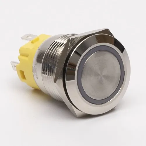 Кнопка металева КНМ-UL-19-FJ-E-Z 9-24V 1NO1NC плоска з фіксацією 5A, червоний TAKEL Кнопка металева КНМ-UL-19-FJ-E-Z 9-24V 1NO1NC плоска з фіксацією 5A, червоний TAKEL