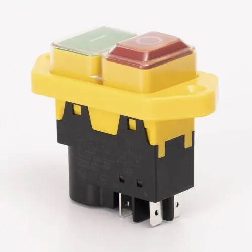 Пусковая электромагнитная кнопка ESSB-141YC 4pin, желтая рамка Пусковая электромагнитная кнопка ESSB-141YC 4pin, желтая рамка