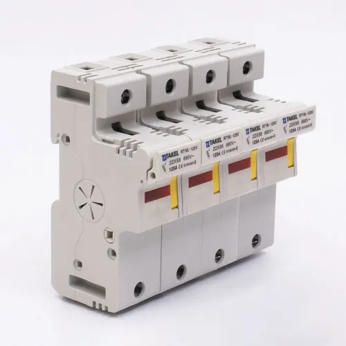 Держатель плавкого предохранителя RT18L-125X 4Р 125А типоразмер 22x58 TAKEL Держатель плавкого предохранителя RT18L-125X 4Р 125А типоразмер 22x58 TAKEL