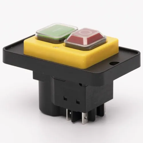 Пусковая электромагнитная кнопка ESSB-161YC 6pin на панели, желтая рамка Пусковая электромагнитная кнопка ESSB-161YC 6pin на панели, желтая рамка