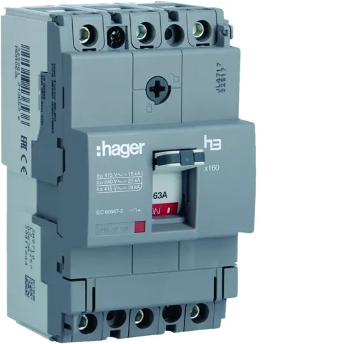 Автоматический выключатель x160, In=63А, 3п, 18kA, Тфикс./Мфикс. Автоматический выключатель x160, In=63А, 3п, 18kA, Тфикс./Мфикс.