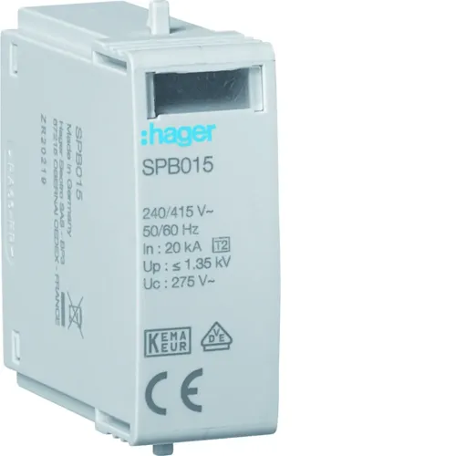 Вставний модуль T2 L-N Uc 275V Imax 40kA Up 1.35kV Вставний модуль T2 L-N Uc 275V Imax 40kA Up 1.35kV