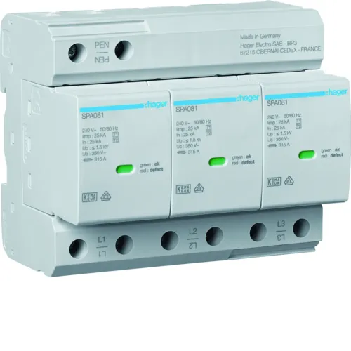 Розрядник (ПЗІП) T1+T2 3P Uc 350V 25kA 1,5kV TCN +дод.контакт Розрядник (ПЗІП) T1+T2 3P Uc 350V 25kA 1,5kV TCN +дод.контакт
