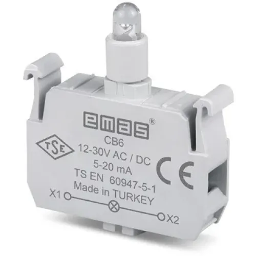 Блок-контакт подсветки с красным светодиодом 12-30В AC/DC для серии CP/CM Блок-контакт подсветки с красным светодиодом 12-30В AC/DC для серии CP/CM