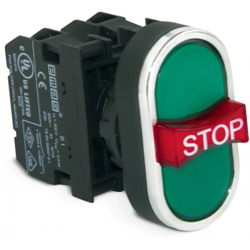 Кнопка потрійна з аварійною кнопкою "STOP" (2НО+1НЗ) Кнопка потрійна з аварійною кнопкою "STOP" (2НО+1НЗ)