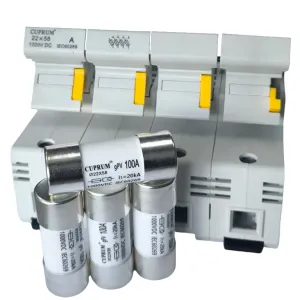 Держатель предохранителя 100А 1000V 4p DC2258 с предохранителями RT18 Держатель предохранителя 100А 1000V 4p DC2258 с предохранителями RT18