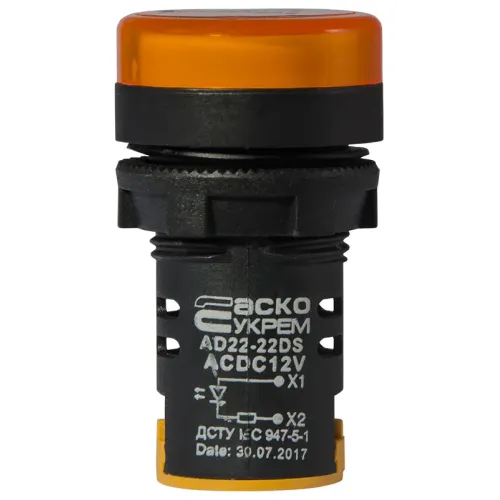 Сигнальна арматура AD22-22DS жовтий 12V АC/DC Сигнальна арматура AD22-22DS жовтий 12V АC/DC