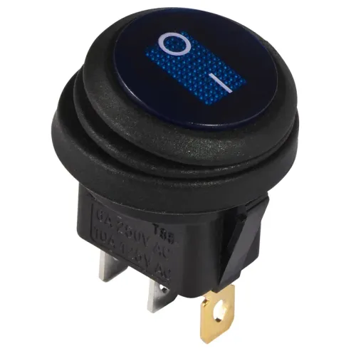KCD1-8-101NW BL/B 220V Перемикач 1 клав.круглий вологозах. синій з підсвічуванням KCD1-8-101NW BL/B 220V Перемикач 1 клав.круглий вологозах. синій з підсвічуванням