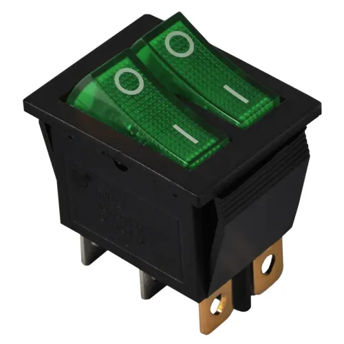 KCD2-2101N C3-GR/B 220V Перемикач 2 клав. зелений з підсвічуванням KCD2-2101N C3-GR/B 220V Перемикач 2 клав. зелений з підсвічуванням
