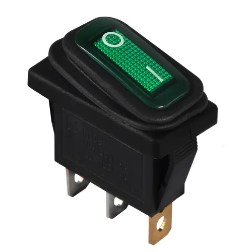 KCD3-101NW GR/B 220V Перемикач 1 клав. вологозах. зелений з підсвічуванням KCD3-101NW GR/B 220V Перемикач 1 клав. вологозах. зелений з підсвічуванням