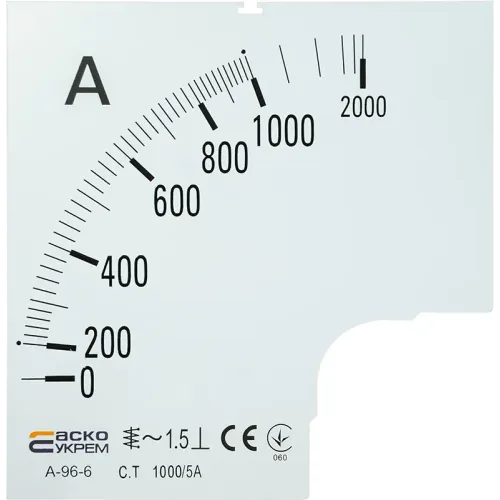 Шкала 1000/5А до амперметра А-96-6 Шкала 1000/5А до амперметра А-96-6