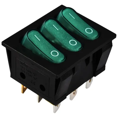 KCD2-3101N GR/B 220V Перемикач 3 клав. зелений з підсвічуванням KCD2-3101N GR/B 220V Перемикач 3 клав. зелений з підсвічуванням