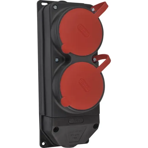 Колодка каучукова 3Р+РЕ з захисними кришками двомісна (2×25А) IP44 Колодка каучукова 3Р+РЕ з захисними кришками двомісна (2×25А) IP44