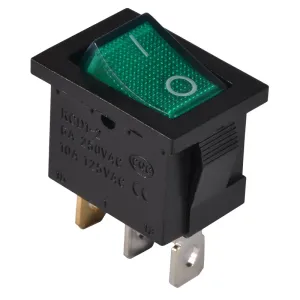 KCD1-2-101N GR/B 220V Перемикач 1 клав. зелений з підсвічуванням KCD1-2-101N GR/B 220V Перемикач 1 клав. зелений з підсвічуванням