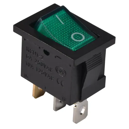 KCD1-2-101N GR/B 220V Перемикач 1 клав. зелений з підсвічуванням KCD1-2-101N GR/B 220V Перемикач 1 клав. зелений з підсвічуванням