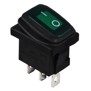 KCD1-2-101NW GR/B 220V Перемикач 1 клав. вологозах. зелений з підсвічуванням KCD1-2-101NW GR/B 220V Перемикач 1 клав. вологозах. зелений з підсвічуванням